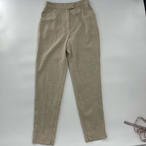 KEEPSAKE The Label TAN HIGH WAIST‎ TAPERED LEG LINEN STYLE TROUSERS ankle zip